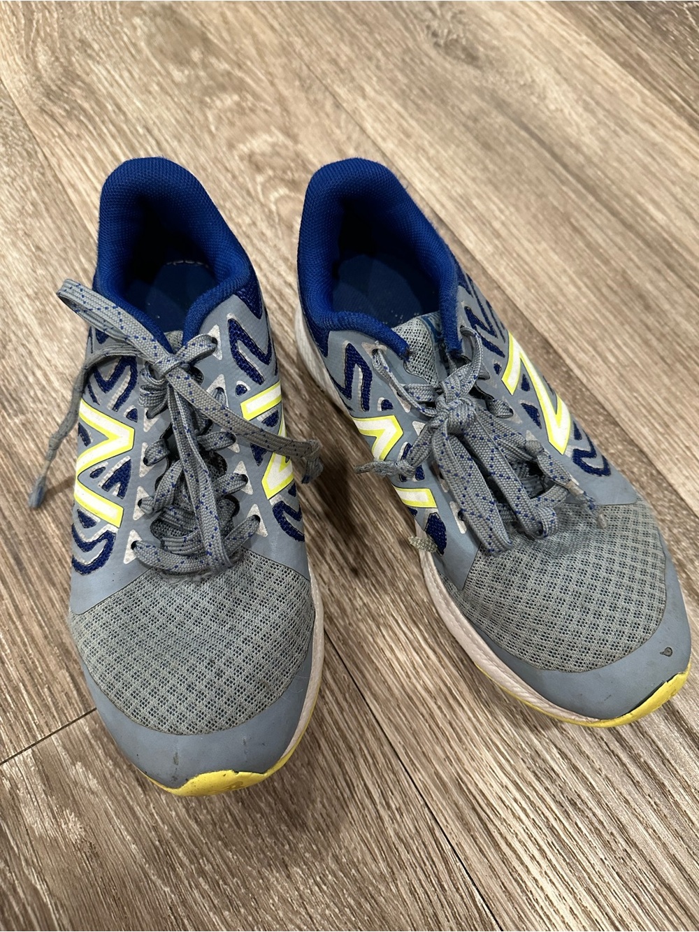 New Balance Kids Blue & Gray Sneakers with Yellow Highlights